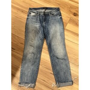 Judy Blue Boyfriend Mid Rise Jeans Raw Frayed Hem Size 9/29 Relaxed Fit